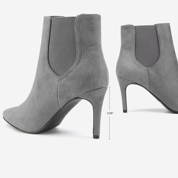 Pointed Toe Stiletto Chelsea Ankle Booties - LIGHT GREY SUEDE - 3